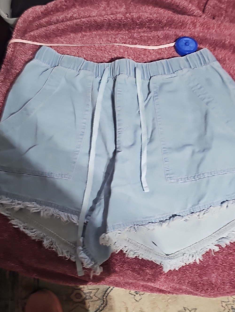 Light Blue Drawstring Frayed Hem Women’s Shorts